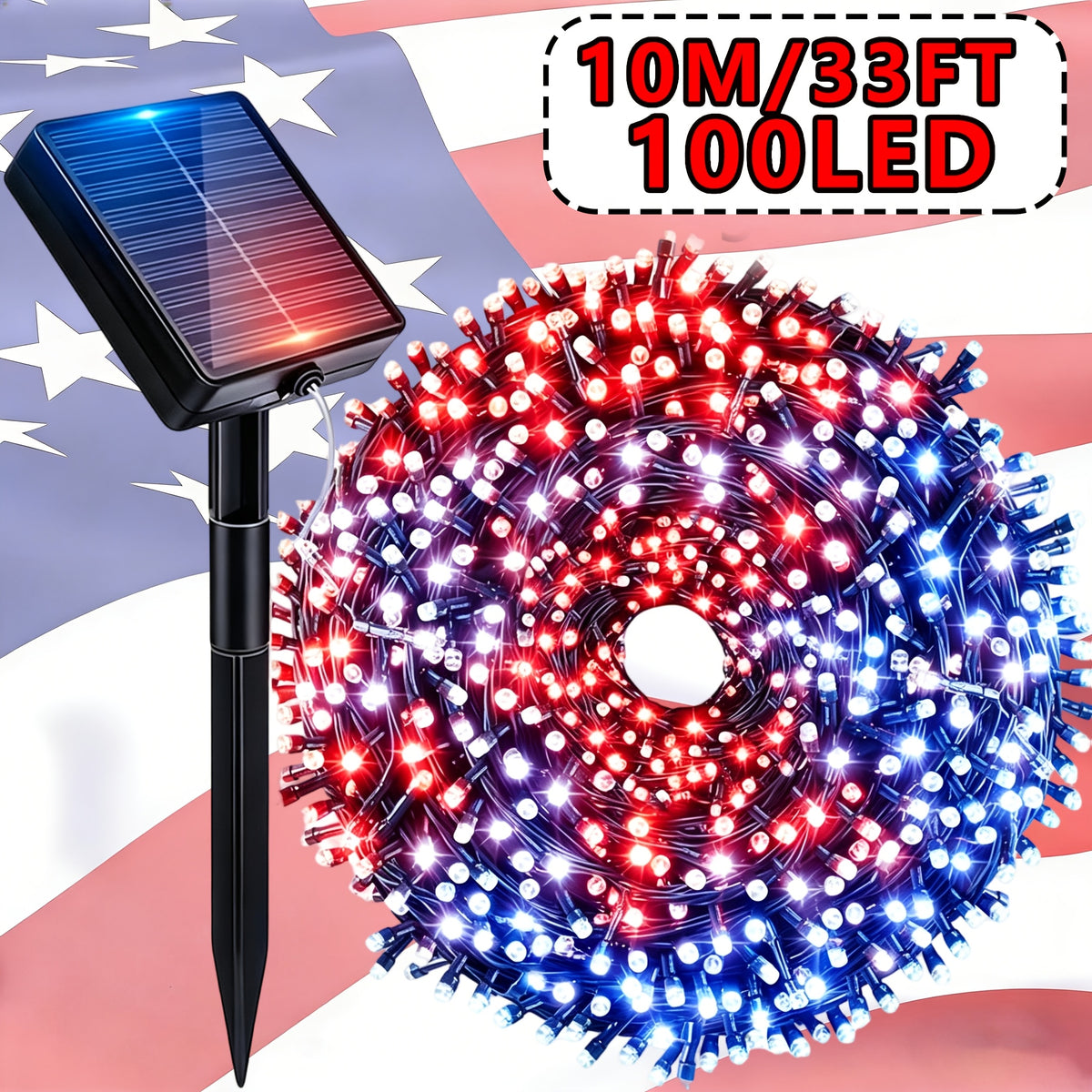 1 pack Independence Day Solar String Lights, July 4th Decorative Lights, 250th Anniversary, Memorial Day Decorations, for Independence Day, National Day, Christmas, New Year Parties, Garden, Yard Outdoor Decoration, IP65 Outdoor Waterproof