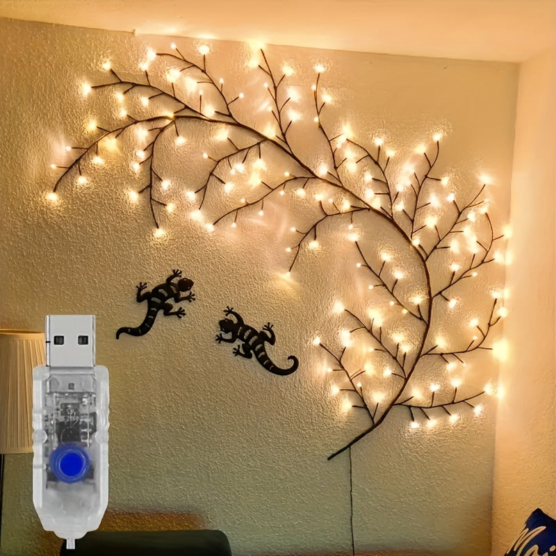 1 piece, 96 LED Willow Vine Lights, 1.8M/5.9ft, indoor decoration, 8 lighting modes fairy lights, USB-powered DIY holiday vine lights for home, wall, staircase and birthday decor