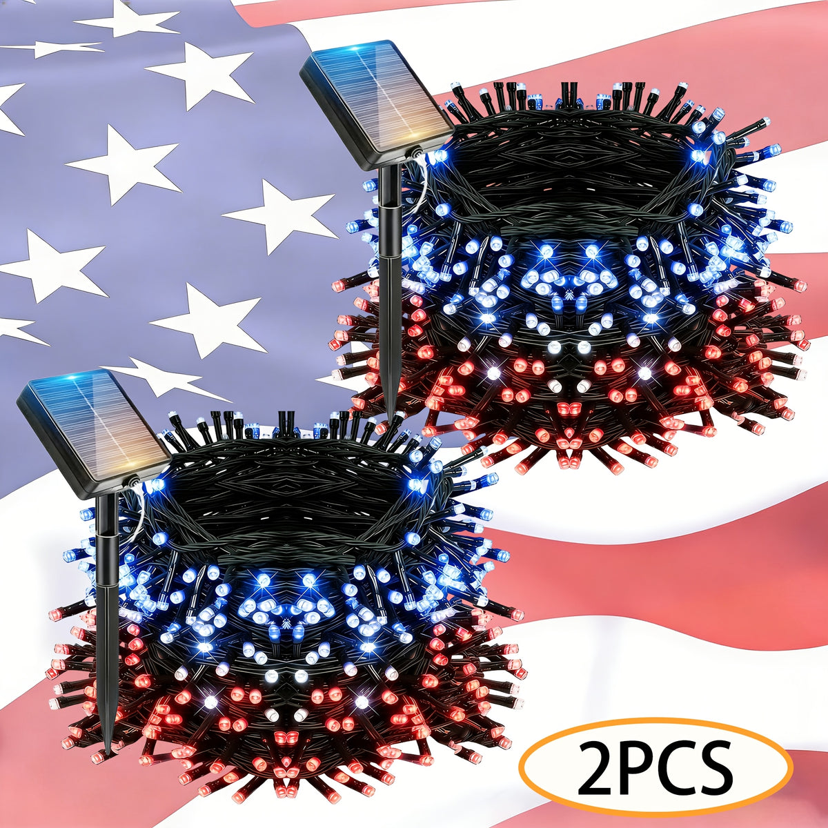 2 Packs 10m Solar Light Strings, LED Light Strings for Independence Day Holiday Decorations, Fairy Lights for Decorating Bedrooms, Eaves and Balconies, Create Atmosphere for Starry Sky Scenes, Courtyards, Gardens and Lawns, IP65