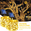 2 Pa Solar Fairy Copper Wire Lights with 100/200/300 high-brightness LED beads, solar-powered, 12 lighting modes. Outdoor fairy string lights suitable for decorations in gardens, yards, fences, camping, parties, birthdays and Christmas.