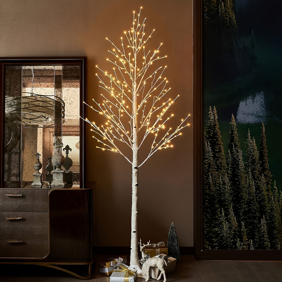 6ft (70.87in) LED Artificial White Birch Tree, USB Powered Warm White Light - Perfect Valentine's Day Decor Gift, Indoor String Lights for Home, Office and Living Room, Ideal for Seasonal Weddings, Halloween, Thanksgiving and Christmas