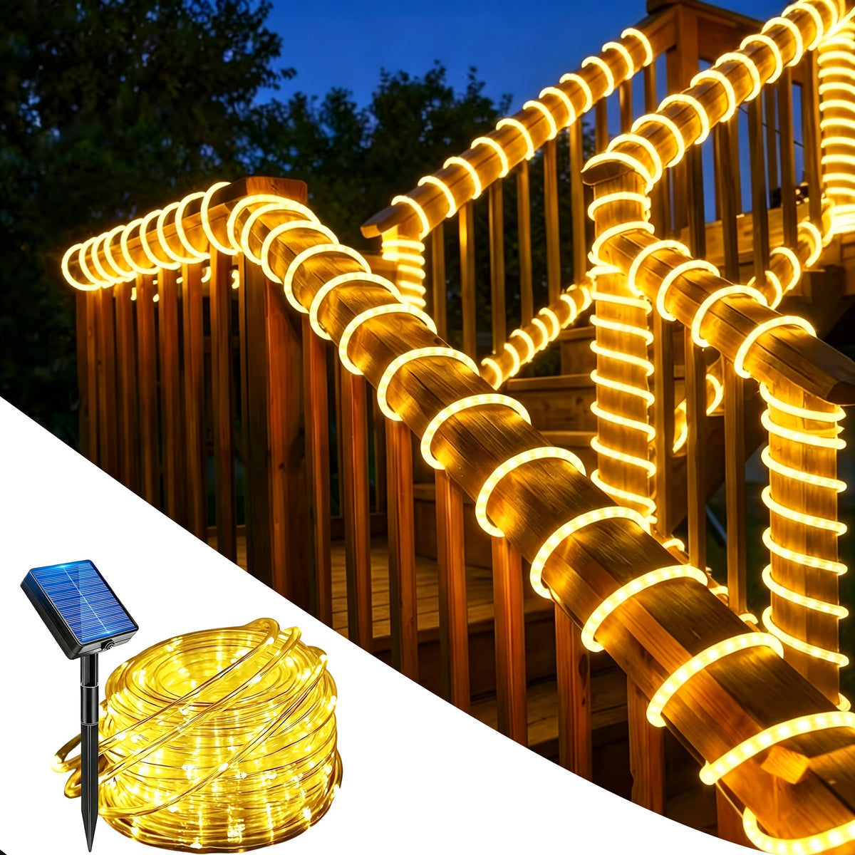 Outdoor Solar Garden String Lights with 100 LED Bulbs, 39 Feet Long, 800mAh Battery, IP44 Protection Rating, Extra-Long Dreamy Light Strings. 8 Lighting Modes for Reliable Use. Ideal for Decorating Your Courtyard, Porch, Trees and Patio.