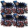 Red White Blue Solar String Lights for Independence Day, 4 Sets with 100 Lights Each, 8 Lighting Modes, Patriotic Decorative Lights. Battery-Free Holiday Ambience Rope Lights, IP65 Splash-Proof for Outdoor Use, Suitable for Courtyards, Gardens,