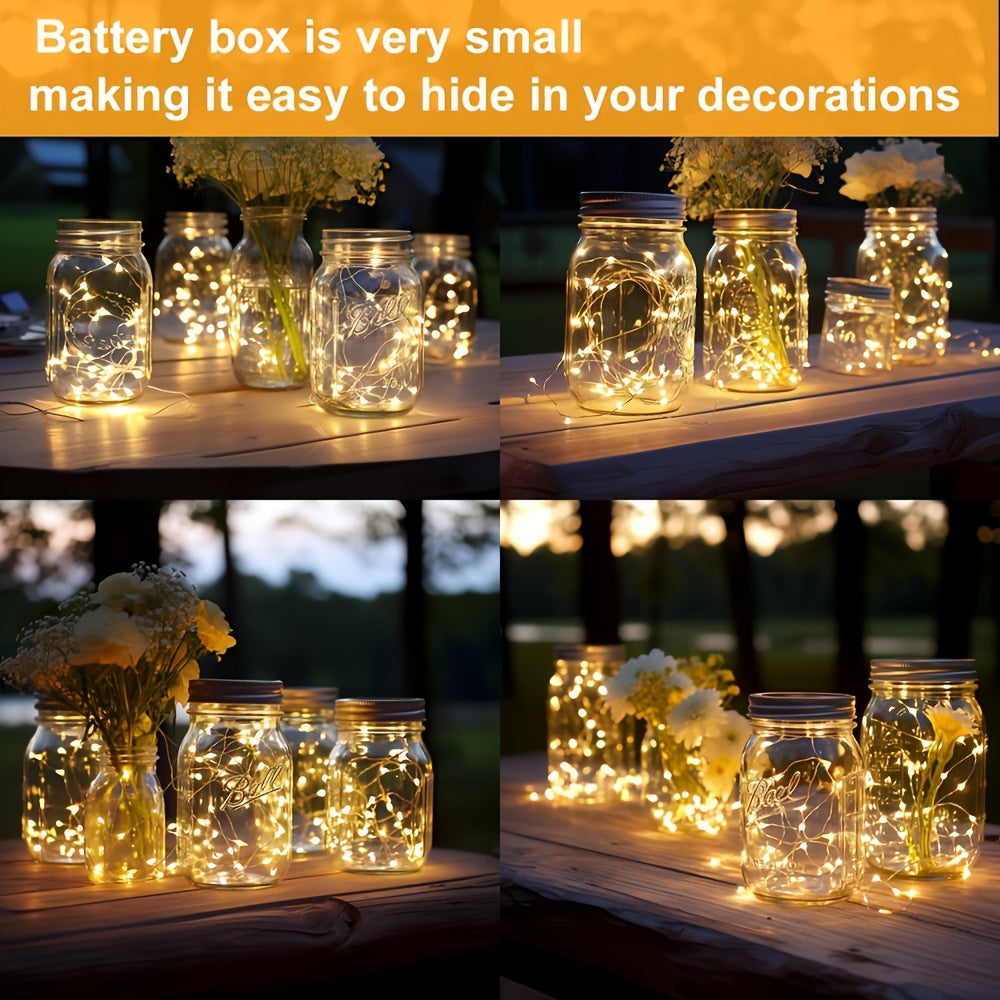 100 Packs Battery Operated Fairy Lights - 6.56 Ft 20 LED Silver Wire Warm White, for Weddings, Parties, Table Decorations, DIY Crafts, Valentine's Day, Mason Jar Decorations (Not Waterproof)