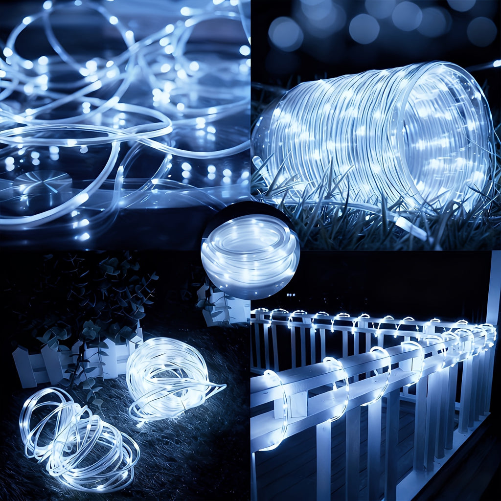 1 Pack 100 LED Outdoor Fairy Light String, 33 Feet Solar Powered Clear Hose Light String, IP65F Waterproof Twinkling Garden Decor Rope Lights with 12 Flashing Modes, Auto On at Dusk, Decorate Your Yard, Trees, Fences,
