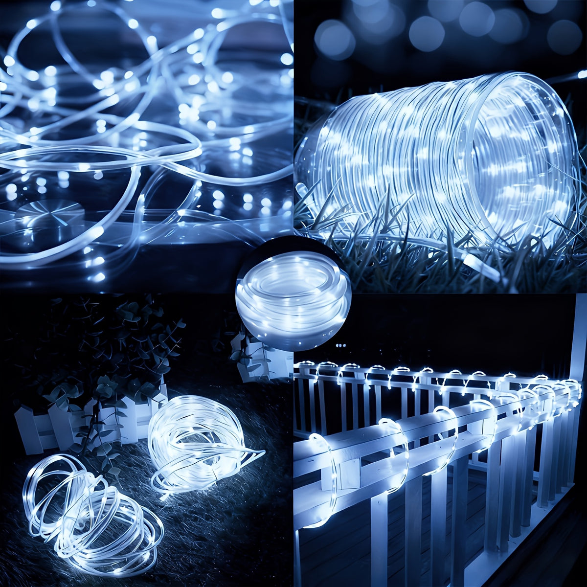 1 Pack 100 LED Outdoor Fairy Light String, 33 Feet Solar Powered Clear Hose Light String, IP65F Waterproof Twinkling Garden Decor Rope Lights with 12 Flashing Modes, Auto On at Dusk, Decorate Your Yard, Trees, Fences,