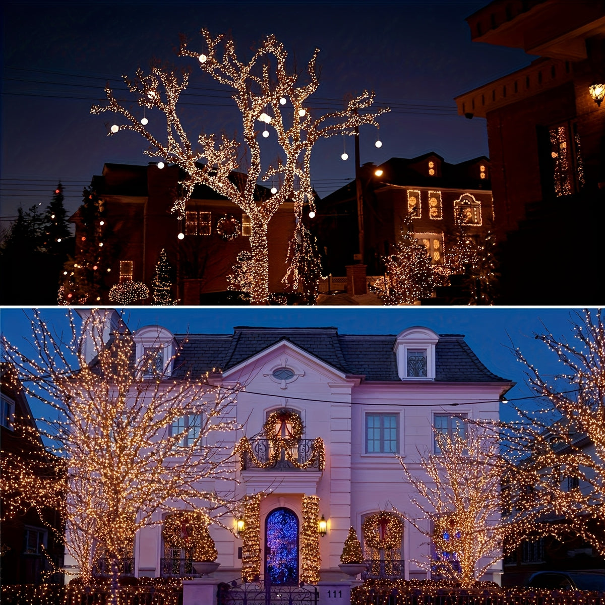 4 packs solar string lights, multiple colors available, total length 160 feet (39 feet per pack with 100 LEDs). Solar Christmas tree lights with 8 lighting modes, suitable for indoor home, courtyard and party decorations.
