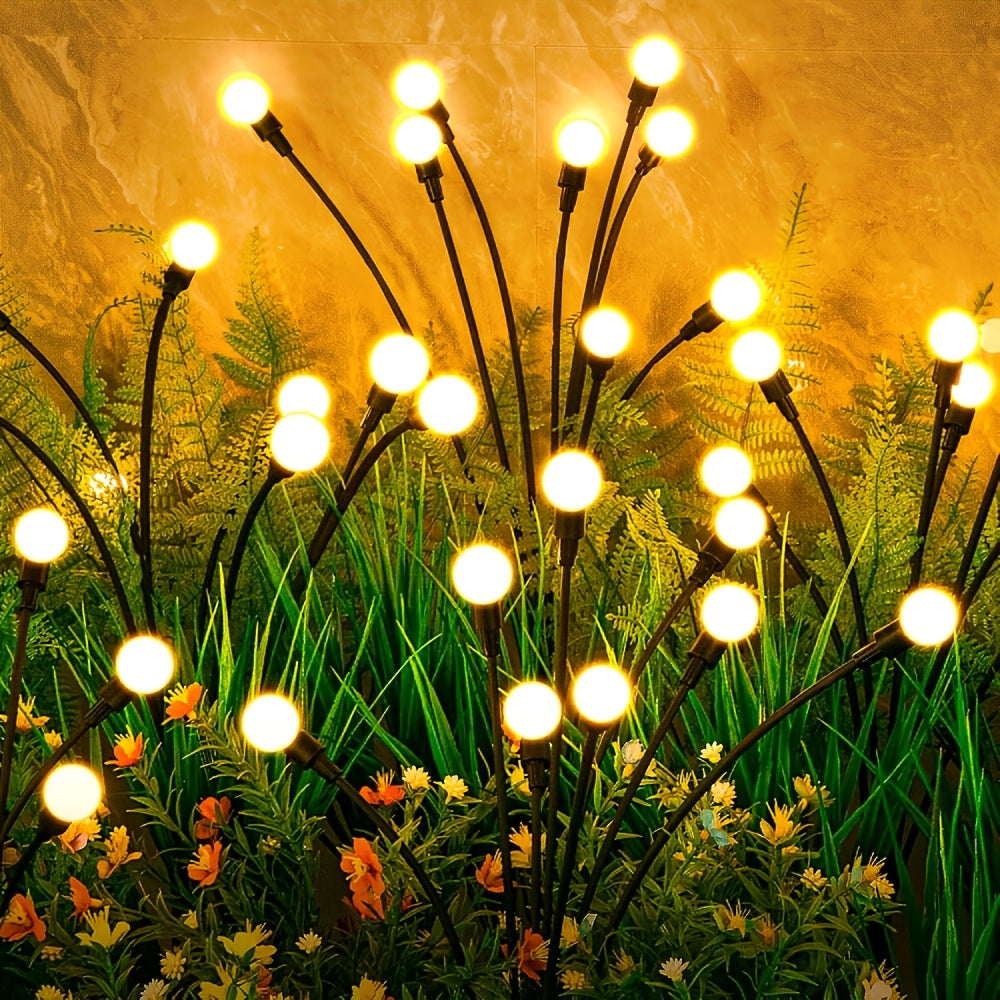 4PA Solar Garden Lights, 6LED Firefly Ground Lights, Outdoor Decorative LED Lights, Garden Decorative Ball Lights, Lighting for Holiday Parties, Christmas, Independence Day and Dances, add beautiful decorations to your garden, warm light 5 lumens