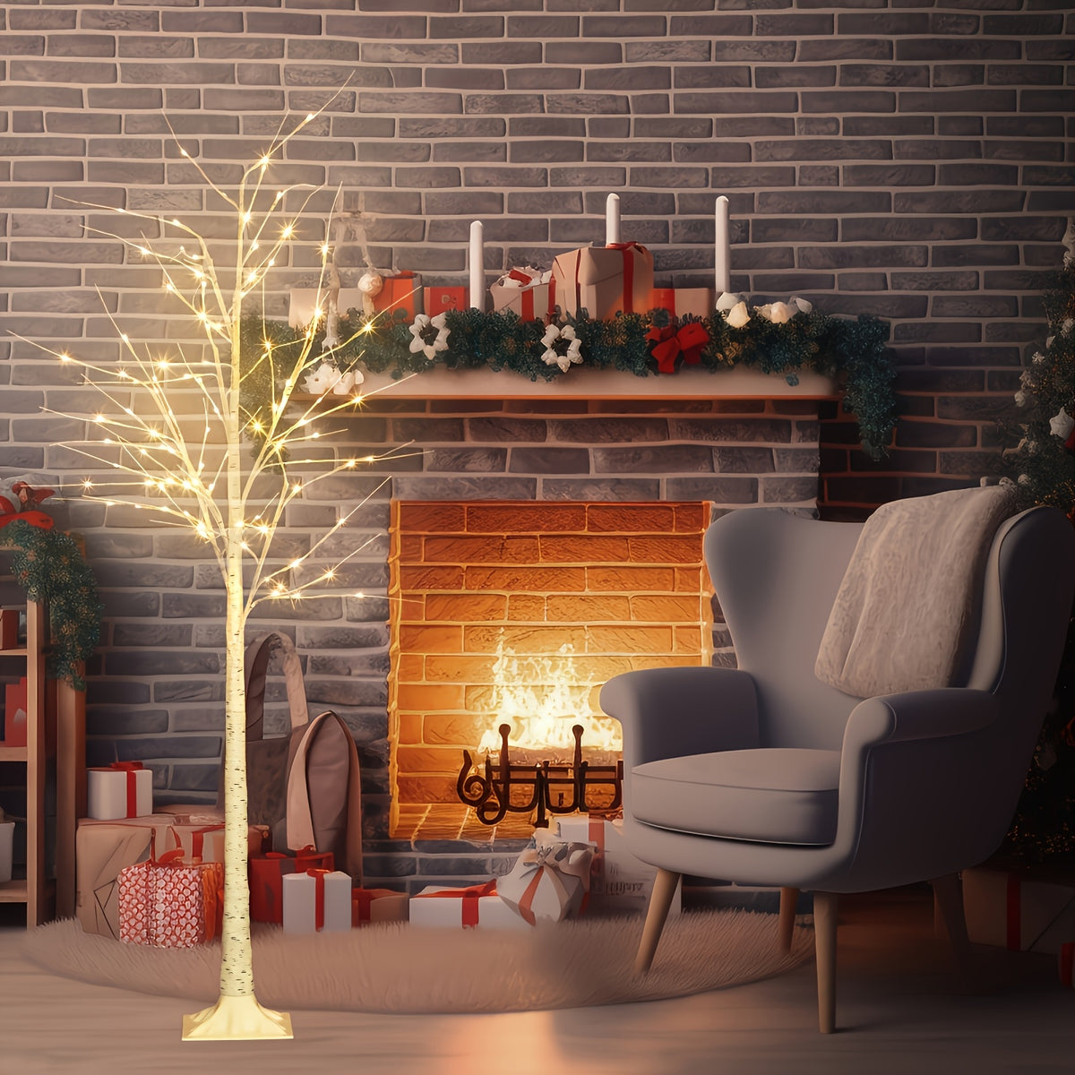6ft (70.87in) LED Artificial White Birch Tree, USB Powered Warm White Light - Perfect Valentine's Day Decor Gift, Indoor String Lights for Home, Office and Living Room, Ideal for Seasonal Weddings, Halloween, Thanksgiving and Christmas
