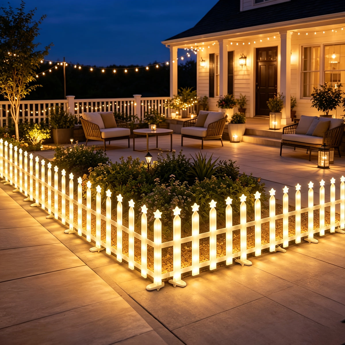 8-Piece Solar Outdoor Lights, Independence Day Decorative Lights, July 4th Star Decor Lights, Simulated Fence for Garden Decoration, Connectable in Multiple Sets, IP65 Splash-Proof for Outdoor Use, 8 Flashing Modes, 3600mAh Battery.
