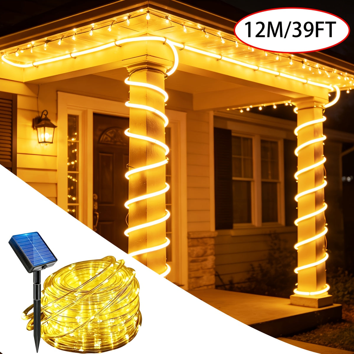 Outdoor Solar Garden String Lights with 100 LED Bulbs, 39 Feet Long, 800mAh Battery, IP44 Protection Rating, Extra-Long Dreamy Light String. 8 Lighting Modes for Worry-Free Use. Ideal for Decorating Your Yard, Porch, Trees and Patio.