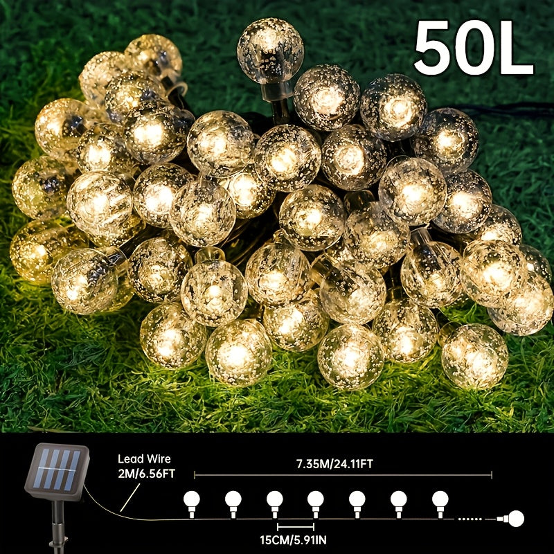 Solar String Lights, 39ft/22ft/16ft, with 12 lighting modes and 100/50/20 LED bubble balls, modern style, plastic material, switch controlled, suitable for gardens, Christmas, weddings, birthdays, holiday themed decorations, Independence Day light strings