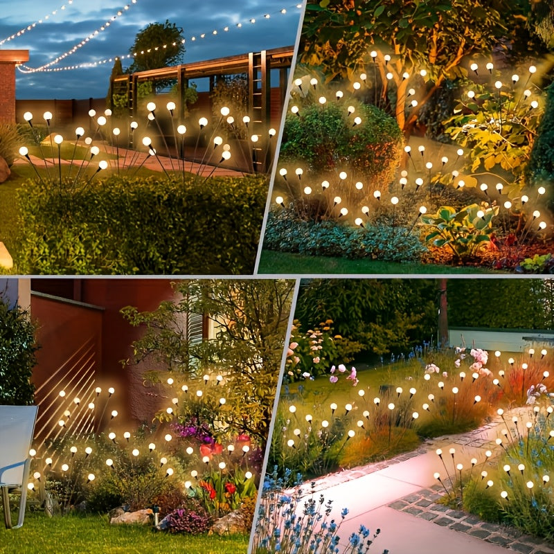 Solar Outdoor Ground Plug Lights, 4 Pack × 8 LED Solar Firefly Lawn Lights, 12-Mode Warm White Courtyard Fairy Lights, swaying with the wind, light sensor equipped, with ground spike fittings, suitable for outdoor courtyard decoration, festivals