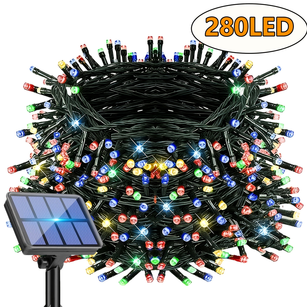 Outdoor Solar LED String Lights, 1 pack with 280 LEDs over 98 feet, IP65 splash-proof. The twinkling light string is ideal for decorating gardens, patios, Christmas, Valentine's Day, festivals, offices and bedrooms, equipped with a large 1200mAh battery.
