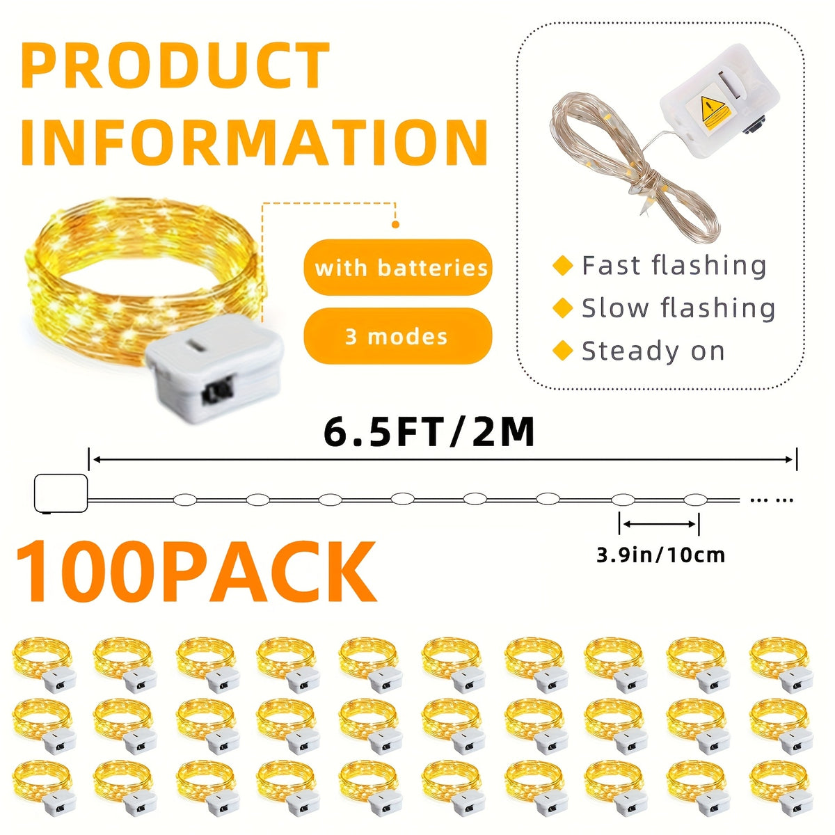 100 Packs Battery Operated Fairy Lights - 6.56 Ft 20 LED Silver Wire Warm White, for Weddings, Parties, Table Decorations, DIY Crafts, Valentine's Day, Mason Jar Decorations (Not Waterproof)