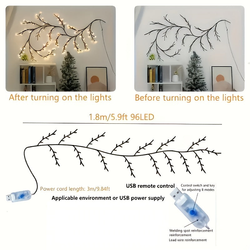 1 Piece Artificial Plant Branch Light for Indoor Wall Decor, 96 LED Weeping Willow Wall Lamp, Aesthetic Decoration for Bedroom and Living Room, Gift for Halloween and Christmas