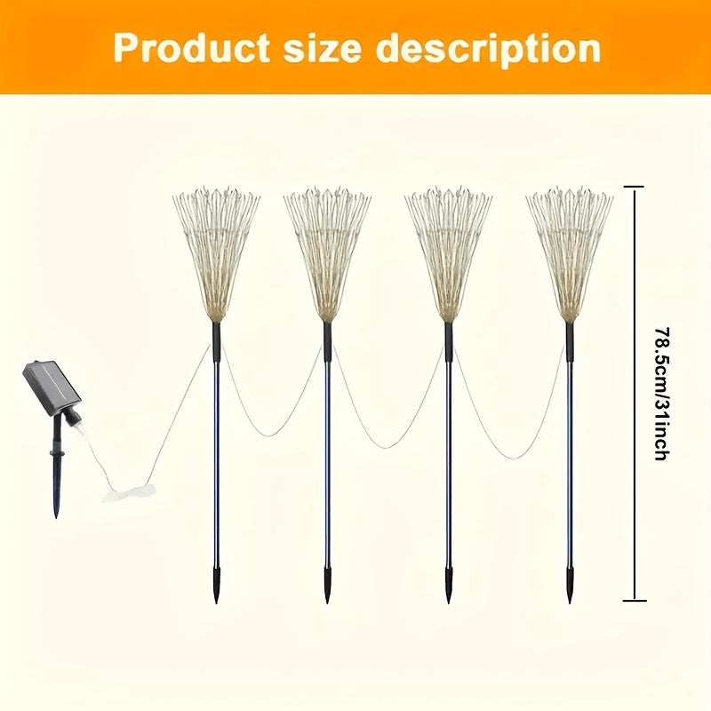 4 Solar Firework Lights, Outdoor Garden 240 LED Firework Lights for Christmas and Thanksgiving Decorations, IP44 Waterproof with 8 Lighting Modes, Warm White / Multicolor Balconies, Pathways, Lawns and Camping