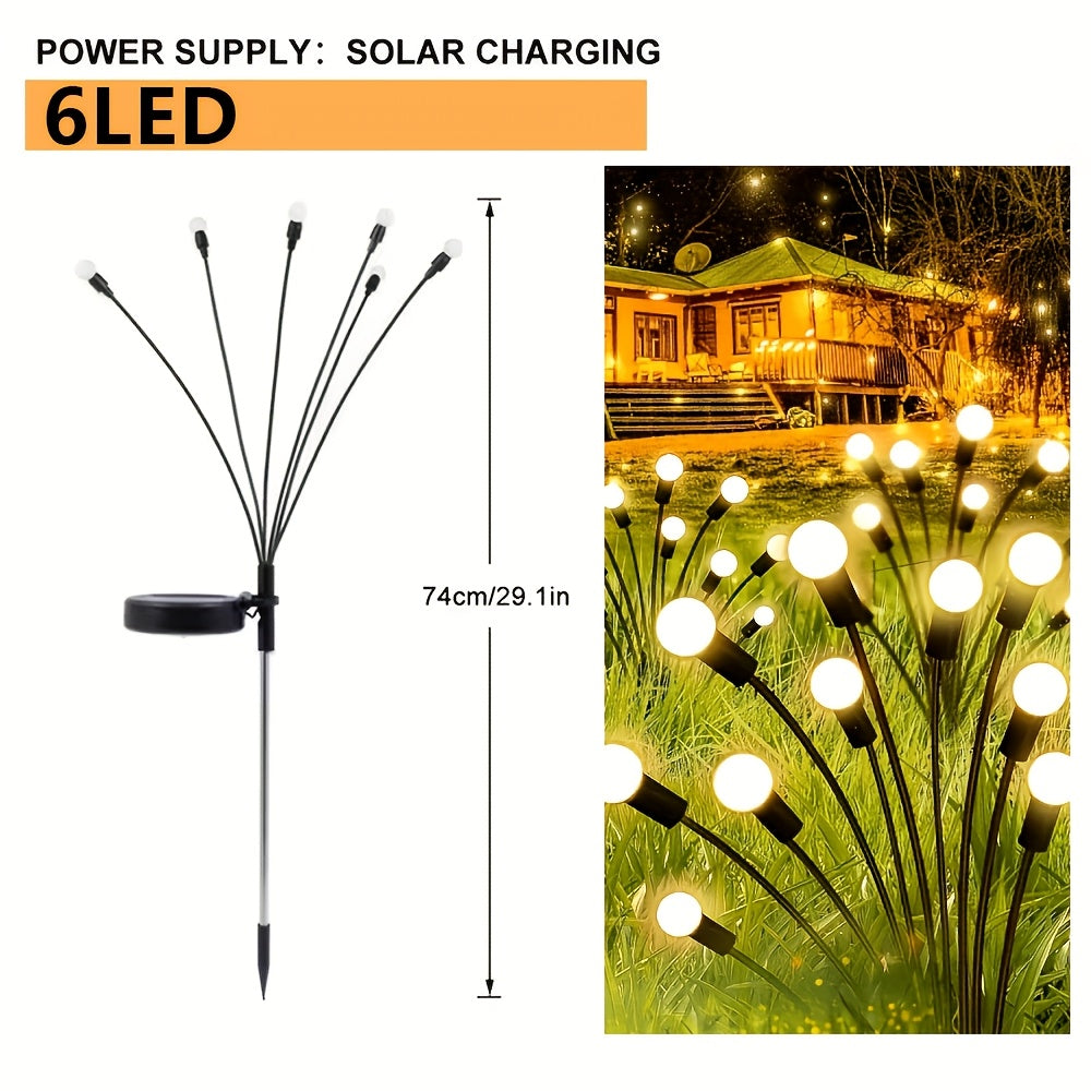4PA Solar Garden Lights, 6LED Firefly Ground Lights, Outdoor Decorative LED Lights, Garden Decorative Ball Lights, Lighting for Holiday Parties, Christmas, Independence Day and Dances, add beautiful decorations to your garden, warm light 5 lumens