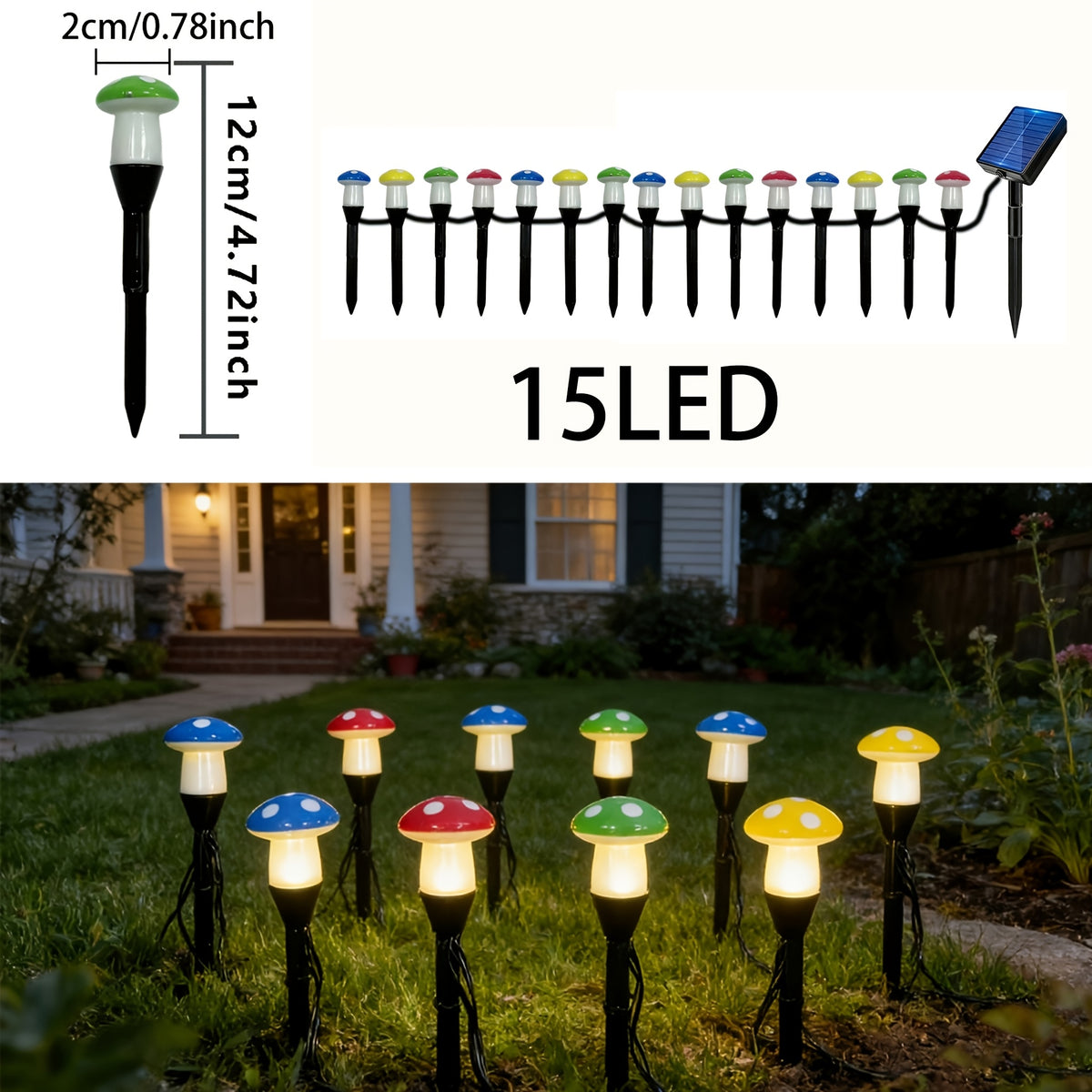 Solar Mushroom Lights, Mini Thumb-sized Mushrooms (15 mushrooms per set), Solar Outdoor Lights, Lawn Lights, Warm Light for Summer Courtyard Decoration, IP44 Waterproof, Decorations for Independence Day/Christmas Parties and Events