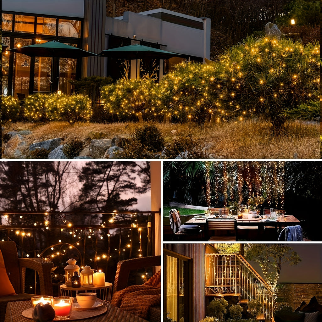 1 Pack Solar Powered Outdoor Copper Wire Fairy String Lights with 100 LEDs, suitable for Christmas, Halloween, Easter and other holiday decorations. Essential outdoor light strings for courtyard, garden and camping decor.