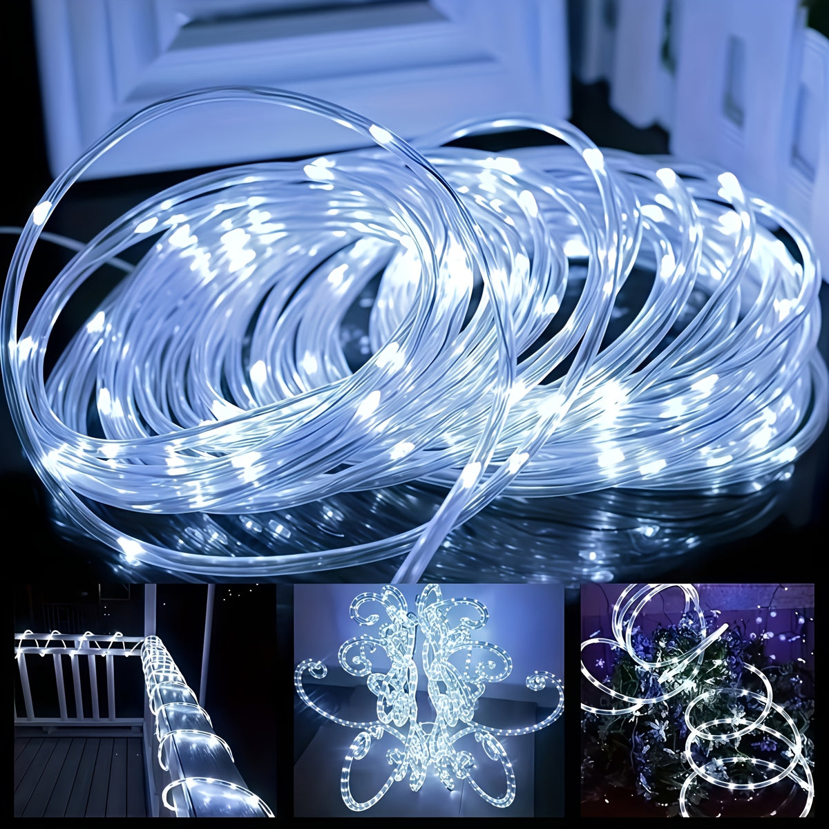 Red White Blue Solar String Lights for Independence Day, 4 sets with 100 lights each, 8 lighting modes, Patriotic Decorative Lights. Suitable for courtyards, gardens, villa porches, Independence Day celebrations.  IP65 splash-proof for outdoor use