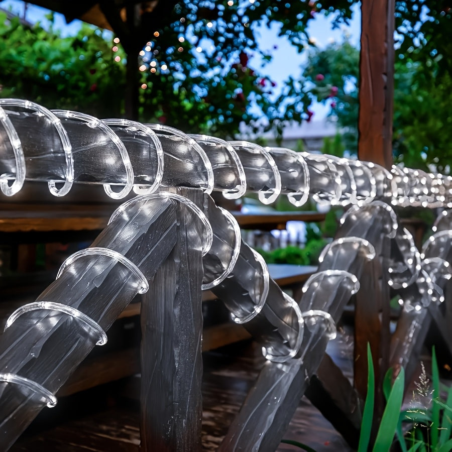 1 Pack Waterproof Solar Outdoor String Lights with 100 LED Bulbs, 39 Feet Length, Eave Decorative Lights, Outdoor Light Strips, IP44 Waterproof Tube Lights, 8 Flashing Modes, Fairy Lights for Courtyards, Gardens, Trees, Parties and Festival Decorations