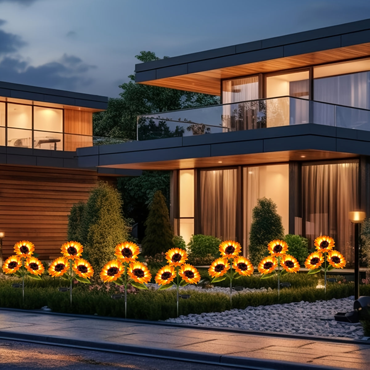 2/4PA (3 Sunflowers) Solar Outdoor Lights, Sunflower Garden Lights. Realistic night glow for decorating courtyards, lawns, homes, terraces and porches. Energy-saving outdoor lighting, garden lighting | Decorative LED Solar Garden Lights, IP44 Splash-proof