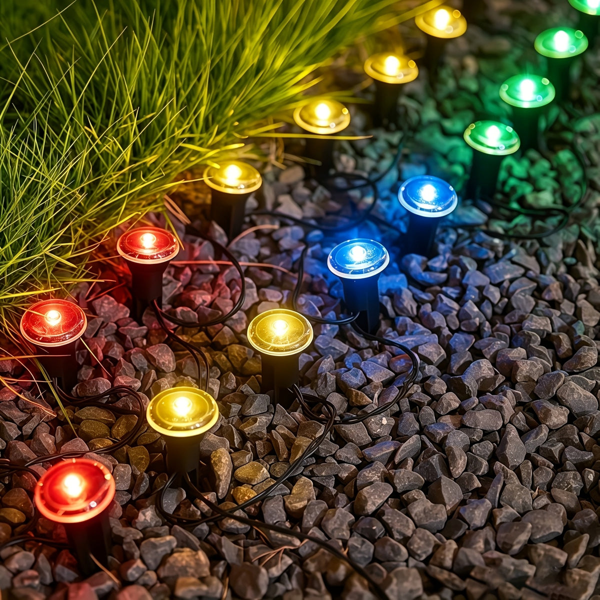 30 Solar Path Lights, Garden Decor Lights, Outdoor Ground Lamps, Landscape Lighting Decorations with 8 switchable modes, solar powered, IP44 waterproof. Ideal for lawns, camping, parties, dances, weddings and Christmas decorations.