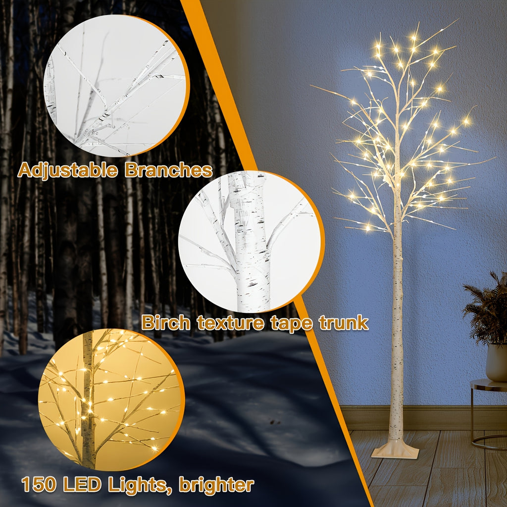 6ft (70.87in) LED Artificial White Birch Tree, USB Powered Warm White Light - Perfect Valentine's Day Decor Gift, Indoor String Lights for Home, Office and Living Room, Ideal for Seasonal Weddings, Halloween, Thanksgiving and Christmas