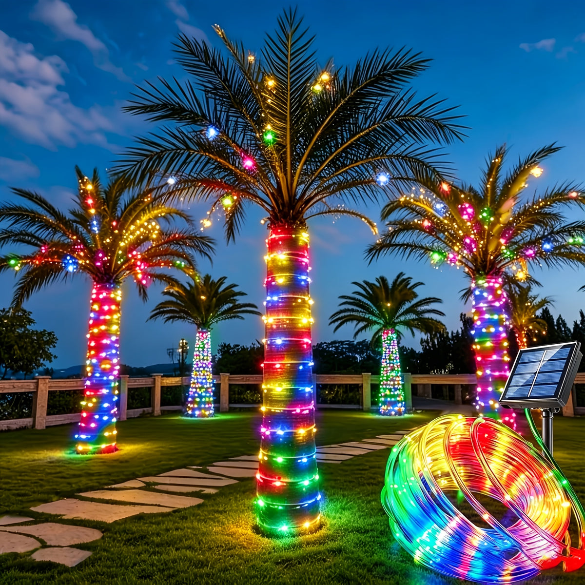 Solar Outdoor Waterproof Light Strip, Summer Garden Decoration, Tree Lights, Multiple Colors, Mother's Day & Christmas Holiday Decorations, 10 Meters 100 LEDs, IP65 Outdoor Waterproof, Charges During the Day and Automatically Lights Up at Night,