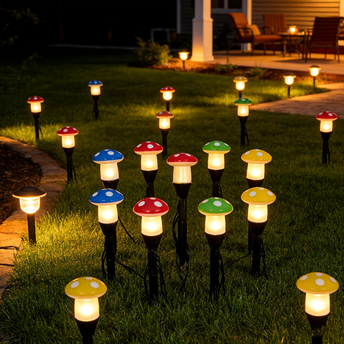 Solar Mushroom Lights, Mini Thumb-sized Mushrooms (15 mushrooms per set), Solar Outdoor Lights, Lawn Lights, Warm Light for Summer Courtyard Decoration, IP44 Waterproof, Decorations for Independence Day/Christmas Parties and Events
