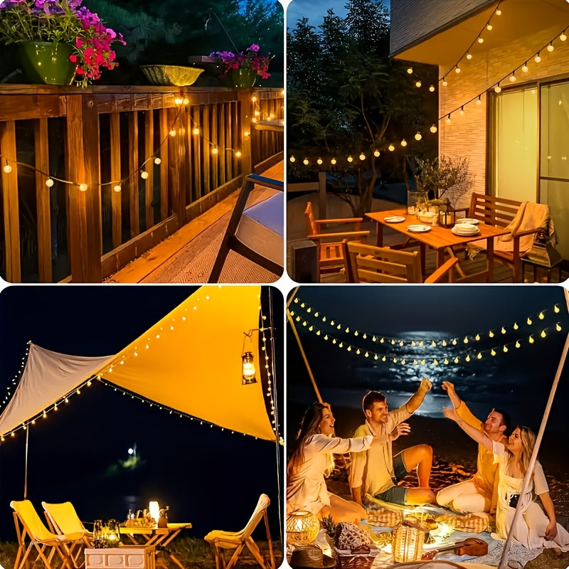Solar String Lights, 39ft/22ft/16ft, with 12 lighting modes and 100/50/20 LED bubble balls, modern style, plastic material, switch controlled, suitable for gardens, Christmas, weddings, birthdays, holiday themed decorations, Independence Day light strings