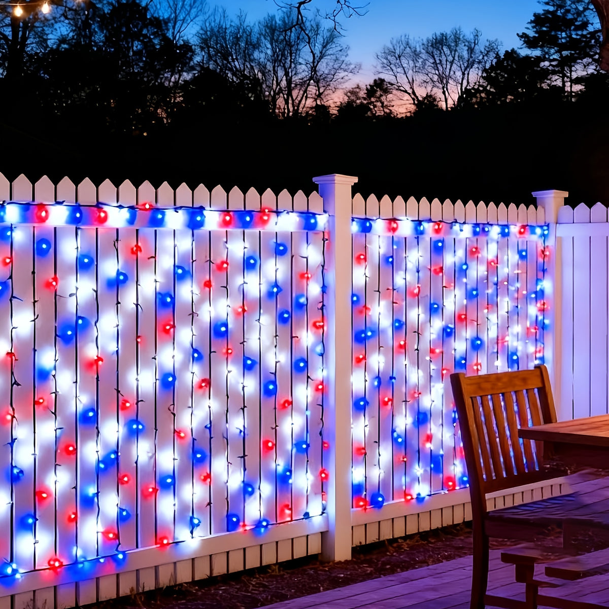 Red White Blue Solar String Lights for Independence Day, 4 Sets with 100 Lights Each, 8 Lighting Modes, Patriotic Decorative Lights. Battery-Free Holiday Ambience Rope Lights, IP65 Splash-Proof for Outdoor Use, Suitable for Courtyards, Gardens,