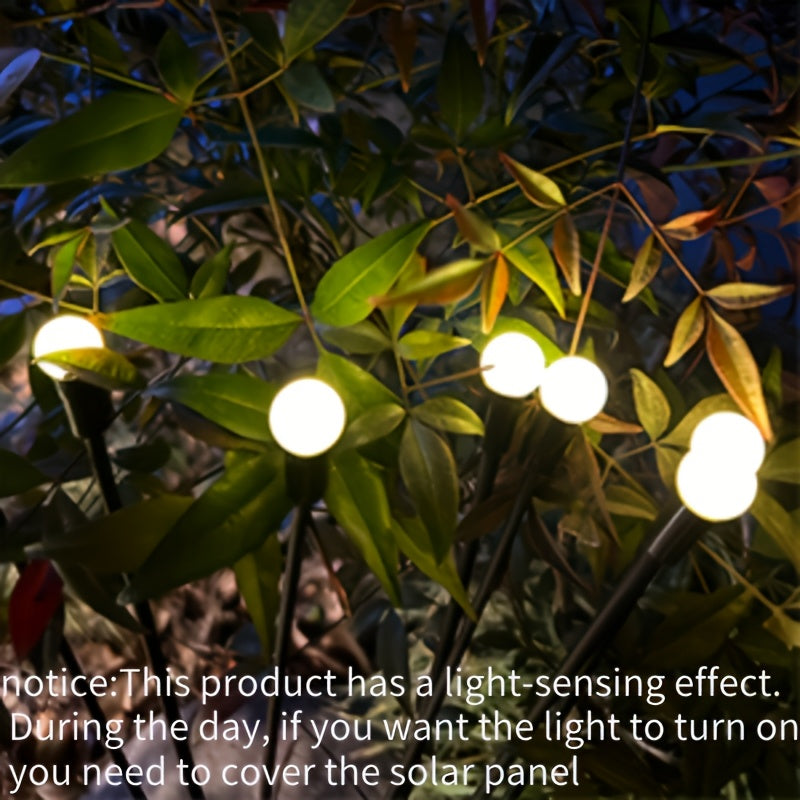 Solar Outdoor Ground Plug Lights, 4 Pack × 8 LED Solar Firefly Lawn Lights, 12-Mode Warm White Courtyard Fairy Lights, swaying with the wind, light sensor equipped, with ground spike fittings, suitable for outdoor courtyard decoration, festivals