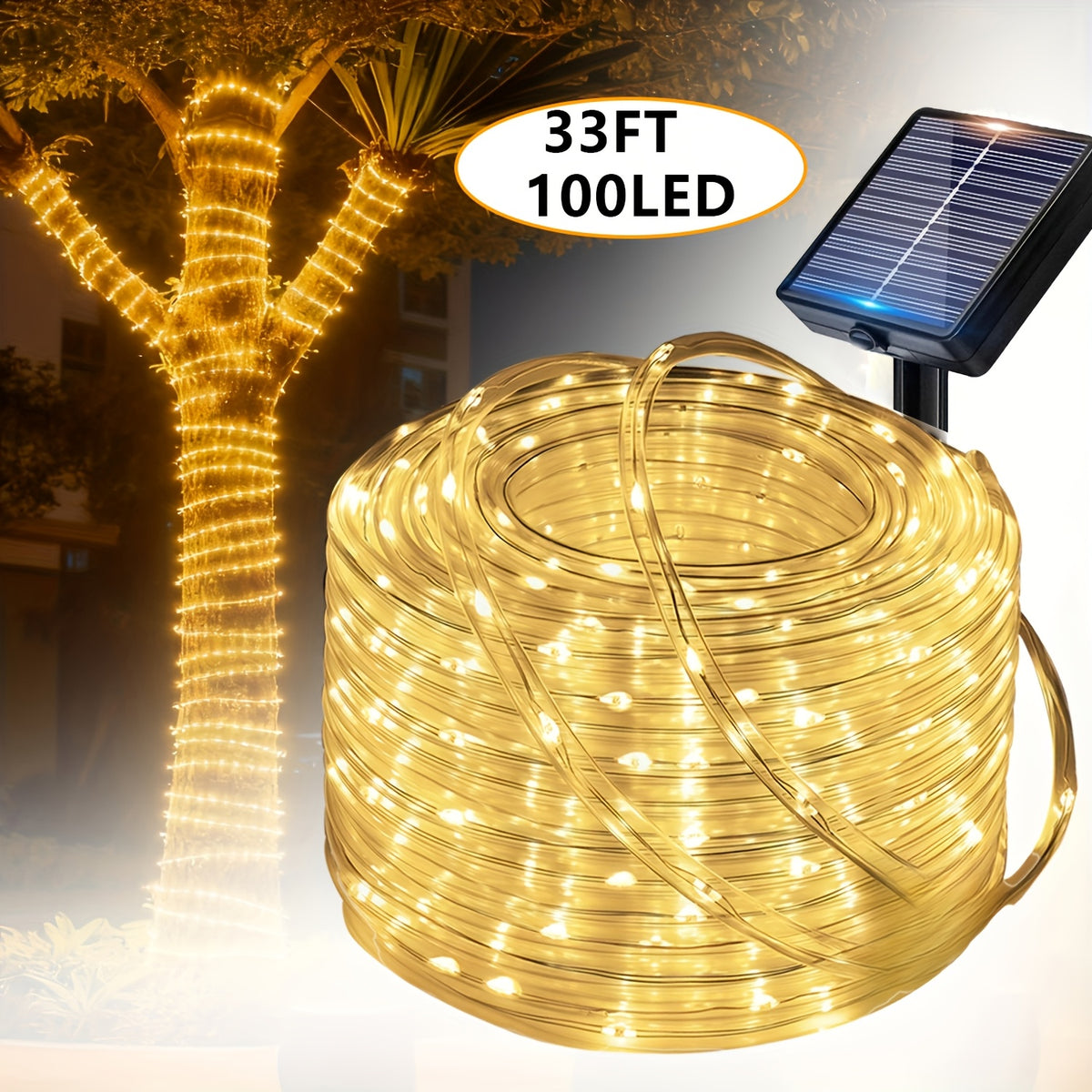 Red White Blue Solar String Lights for Independence Day, 4 sets with 100 lights each, 8 lighting modes, Patriotic Decorative Lights. Suitable for courtyards, gardens, villa porches, Independence Day celebrations.  IP65 splash-proof for outdoor use