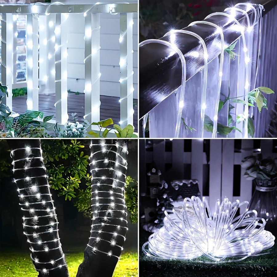 1 Pack Waterproof Solar Outdoor String Lights with 100 LED Bulbs, 39 Feet Length, Eave Decorative Lights, Outdoor Light Strips, IP44 Waterproof Tube Lights, 8 Flashing Modes, Fairy Lights for Courtyards, Gardens, Trees, Parties and Festival Decorations