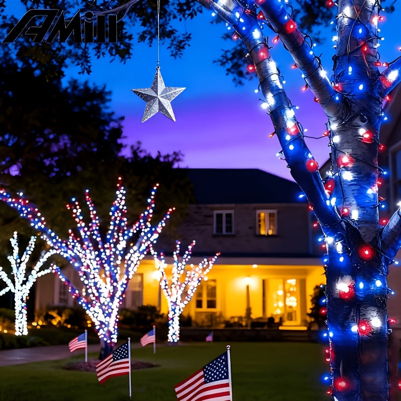 1 pack Independence Day Solar String Lights, July 4th Decorative Lights, 250th Anniversary, Memorial Day Decorations, for Independence Day, National Day, Christmas, New Year Parties, Garden, Yard Outdoor Decoration, IP65 Outdoor Waterproof