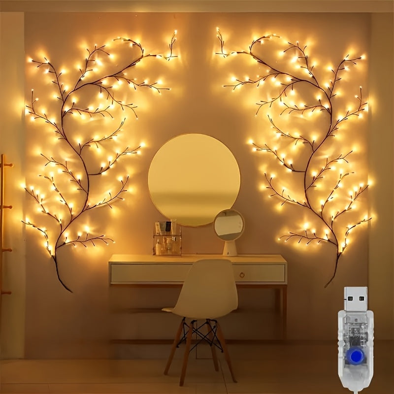1 piece, 96 LED Willow Vine Lights, 1.8M/5.9ft, indoor decoration, 8 lighting modes fairy lights, USB-powered DIY holiday vine lights for home, wall, staircase and birthday decor