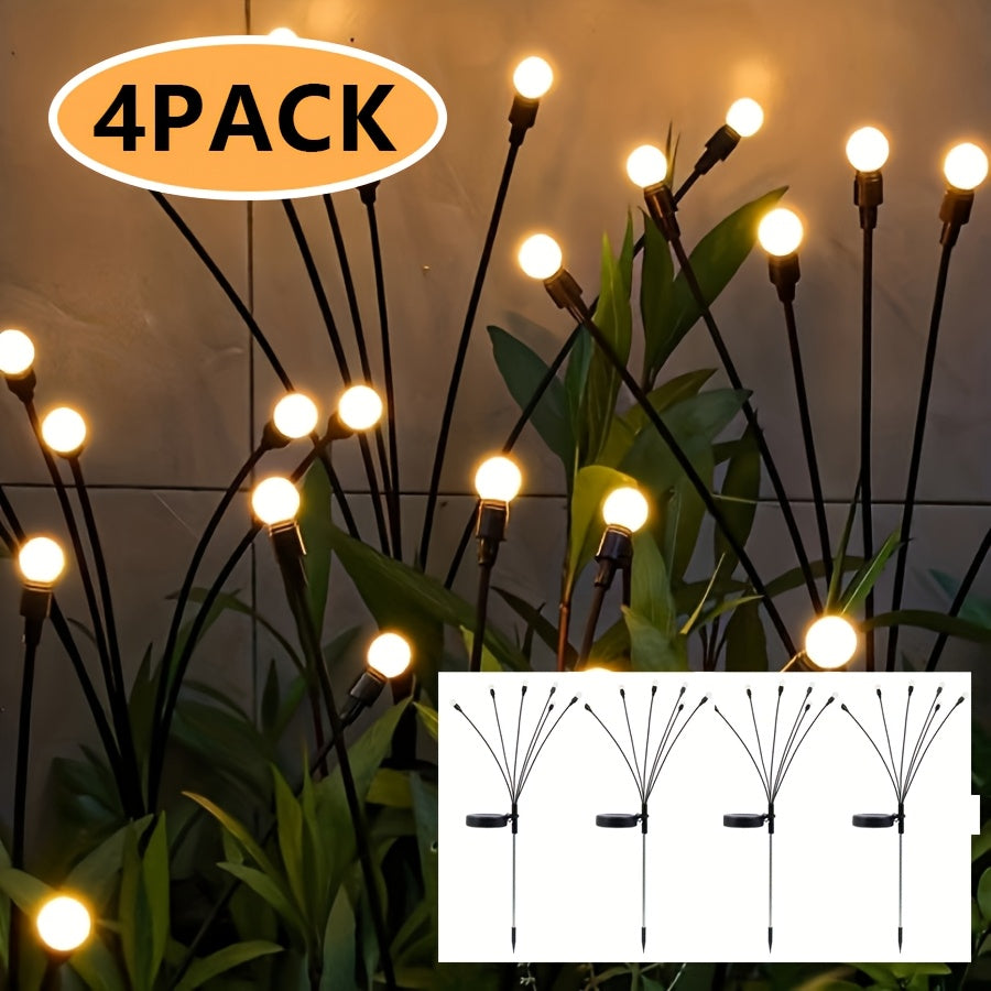 4PA Solar Garden Lights, 6LED Firefly Ground Lights, Outdoor Decorative LED Lights, Garden Decorative Ball Lights, Lighting for Holiday Parties, Christmas, Independence Day and Dances, add beautiful decorations to your garden, warm light 5 lumens