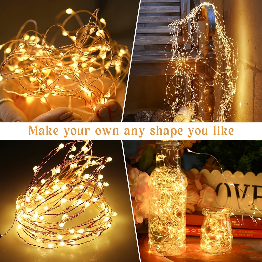 Outdoor Fairy Copper Wire Lights, optional 100/200/300 LEDs, 12 lighting modes, equipped with smart light sensor for automatic on and off. Suitable for decorating gardens, courtyards, camping sites, weddings, trees,  Day. IP44 splash-proof.