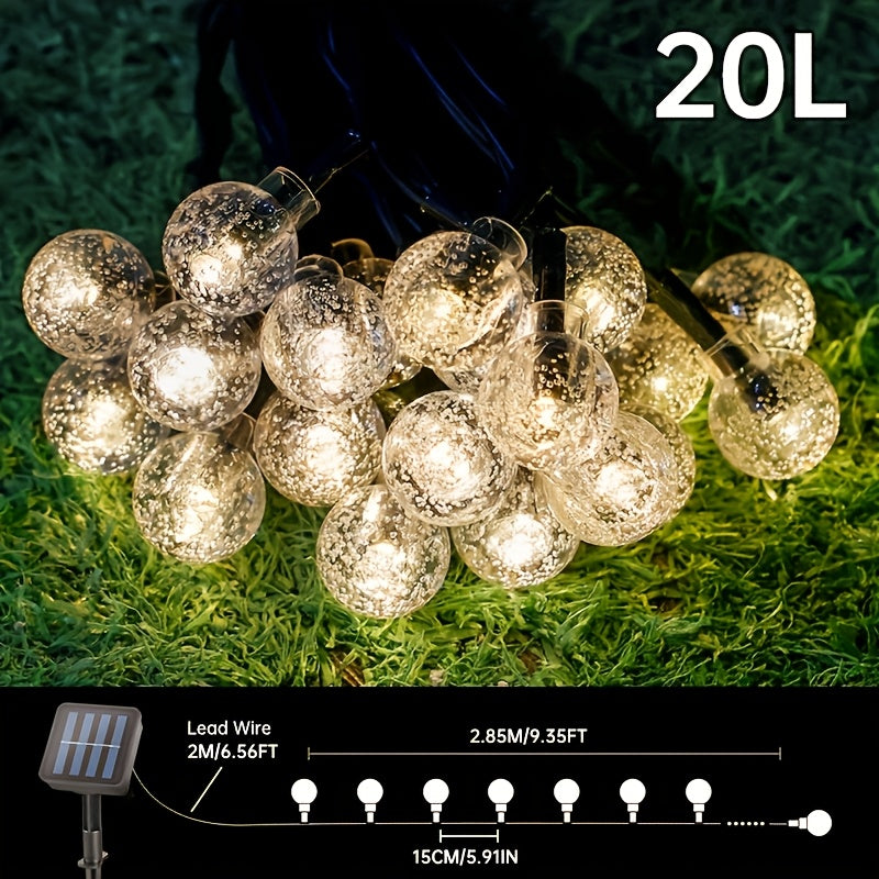 Solar String Lights, 39ft/22ft/16ft, with 12 lighting modes and 100/50/20 LED bubble balls, modern style, plastic material, switch controlled, suitable for gardens, Christmas, weddings, birthdays, holiday themed decorations, Independence Day light strings