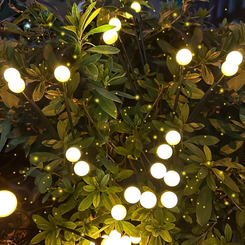 Solar Outdoor Ground Plug Lights, 4 Pack × 8 LED Solar Firefly Lawn Lights, 12-Mode Warm White Courtyard Fairy Lights, swaying with the wind, light sensor equipped, with ground spike fittings, suitable for outdoor courtyard decoration, festivals