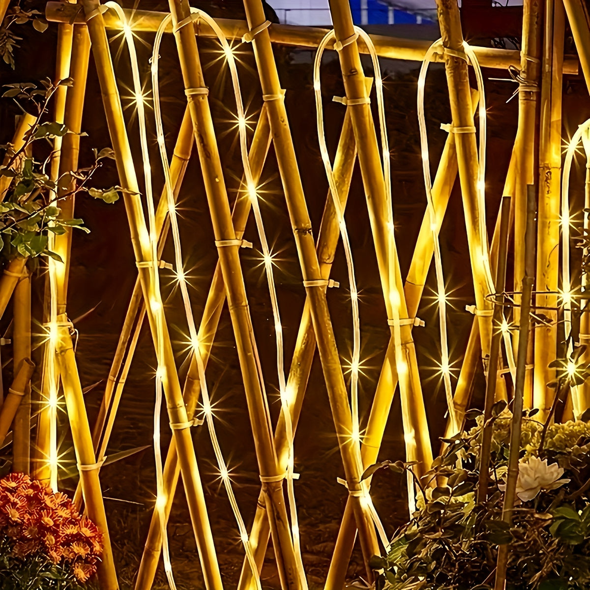 1 Pack 100 LED Outdoor Fairy Light String, 33 Feet Solar Powered Clear Hose Light String, IP65F Waterproof Twinkling Garden Decor Rope Lights with 12 Flashing Modes, Auto On at Dusk, Decorate Your Yard, Trees, Fences,