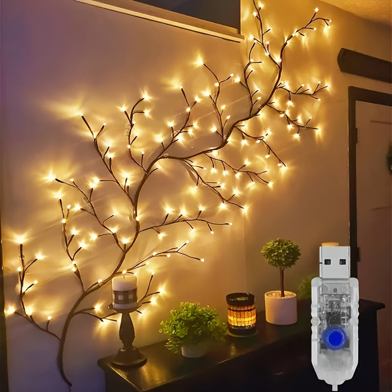1 piece, 96 LED Willow Vine Lights, 1.8M/5.9ft, indoor decoration, 8 lighting modes fairy lights, USB-powered DIY holiday vine lights for home, wall, staircase and birthday decor