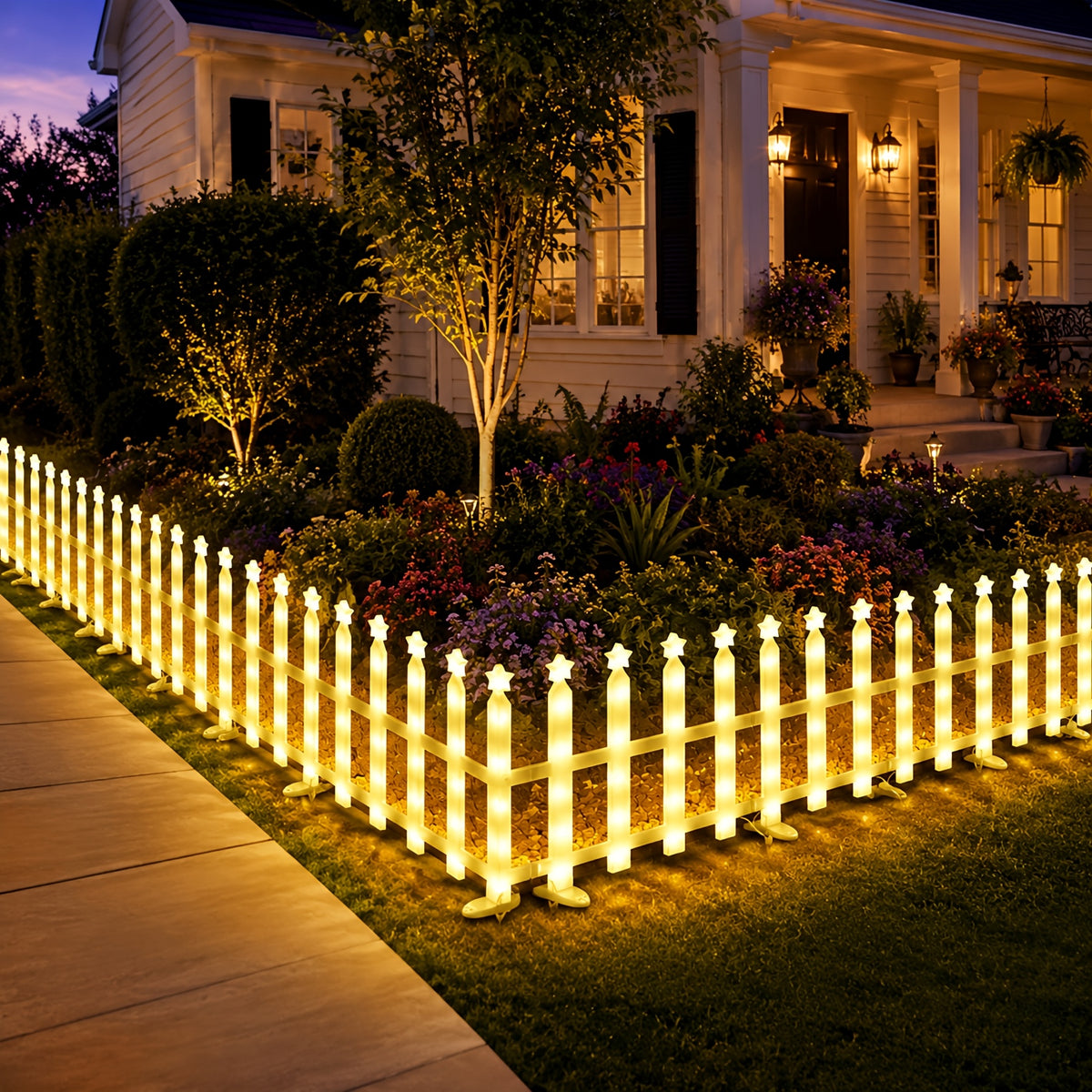 8-Piece Solar Outdoor Lights, Independence Day Decorative Lights, July 4th Star Decor Lights, Simulated Fence for Garden Decoration, Connectable in Multiple Sets, IP65 Splash-Proof for Outdoor Use, 8 Flashing Modes, 3600mAh Battery.