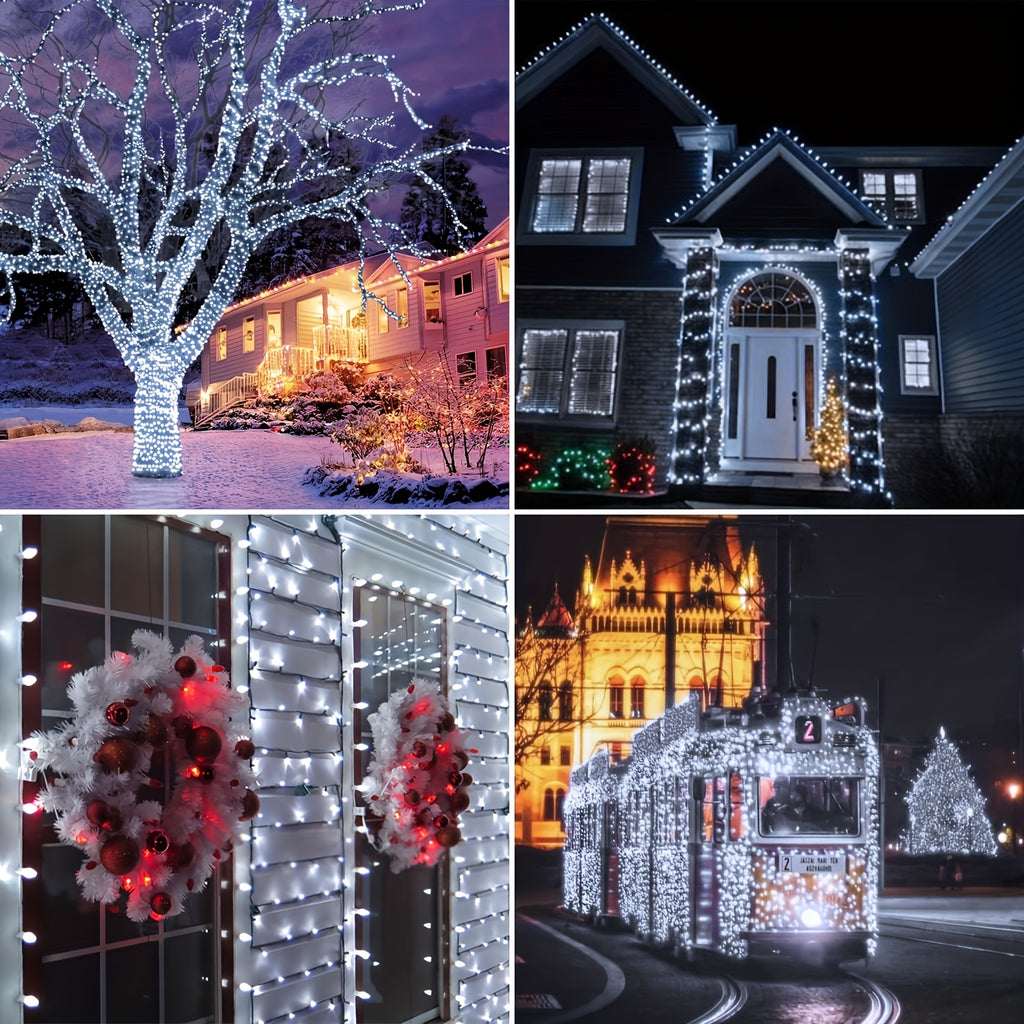 Upgraded Outdoor Solar String Lights, 1 Pack (10M/33FT-100LED per pack) with 8 Lighting Modes, IP65 Waterproof Outdoor Solar Twinkle Lights, Cold White Light for Garden, Tree, Party and Christmas Decorations