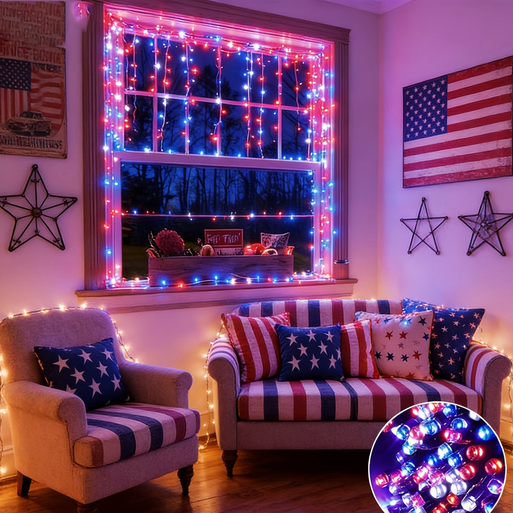 10m Solar String Lights, LED Fairy Lights for Independence Day Holiday Decorations, Decor for Bedrooms, Eaves and Balconies, Create Ambience for Starry Scenes, Courtyards, Gardens and Lawns, IP65