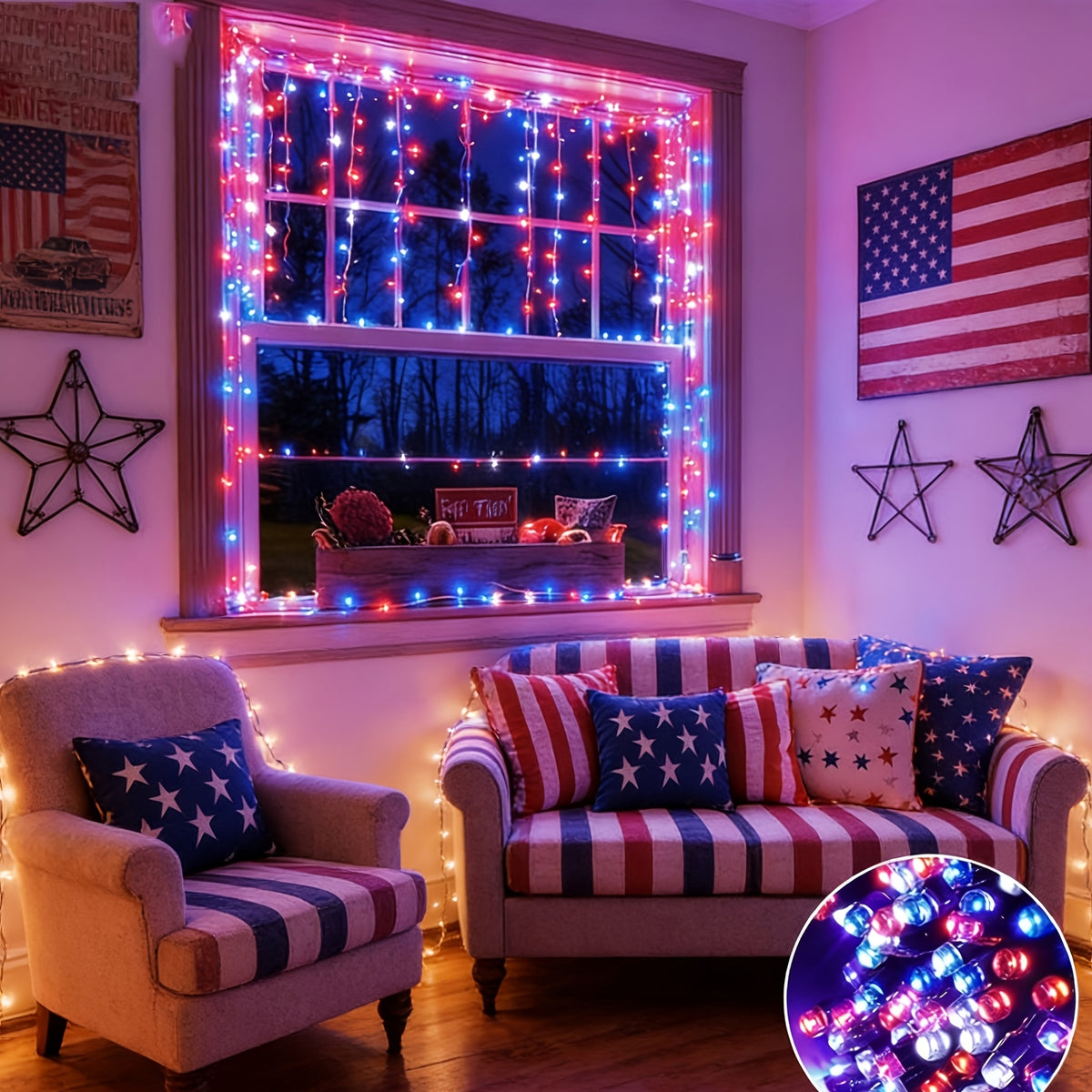 10m Solar String Lights, LED Fairy Lights for Independence Day Holiday Decorations, Decor for Bedrooms, Eaves and Balconies, Create Ambience for Starry Scenes, Courtyards, Gardens and Lawns, IP65