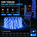 1 Pack Waterproof Solar Outdoor String Lights with 100 LED Bulbs, 39 Feet Length, Eave Decorative Lights, Outdoor Light Strips, IP44 Waterproof Tube Lights, 8 Flashing Modes, Fairy Lights for Courtyards, Gardens, Trees, Parties and Festival Decorations