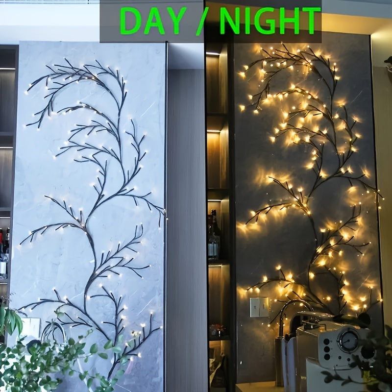 1 piece, 96 LED Willow Vine Lights, 1.8M/5.9ft, indoor decoration, 8 lighting modes fairy lights, USB-powered DIY holiday vine lights for home, wall, staircase and birthday decor